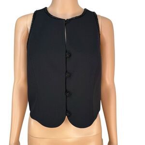 Laundry By Shelli vintage Segal Black vest with beaded buttons and neckline sz 8